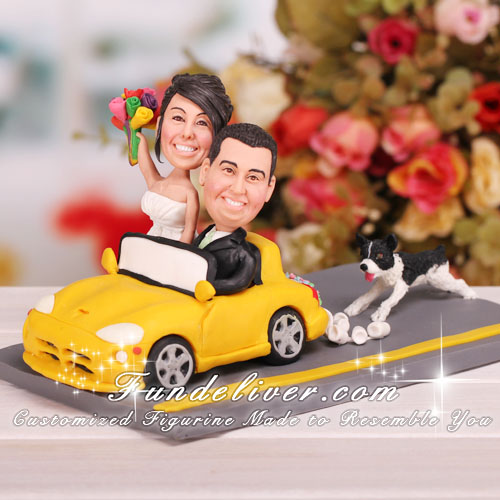 Couple in Car Wedding Cake Toppers - Click Image to Close